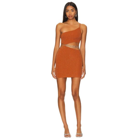 Lovers and Friends Kiana Chain Mini Dress in Copper Medium New Womens Cut out - Picture 1 of 10